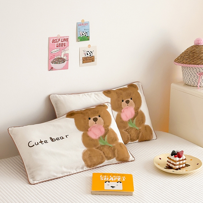 91家纺网 家纺一手货源 找家纺 嗨生活 2026新款全棉纯棉双层纱大版枕套儿童枕套幼儿园枕套枕芯单品枕套枕套单件 萌趣小熊