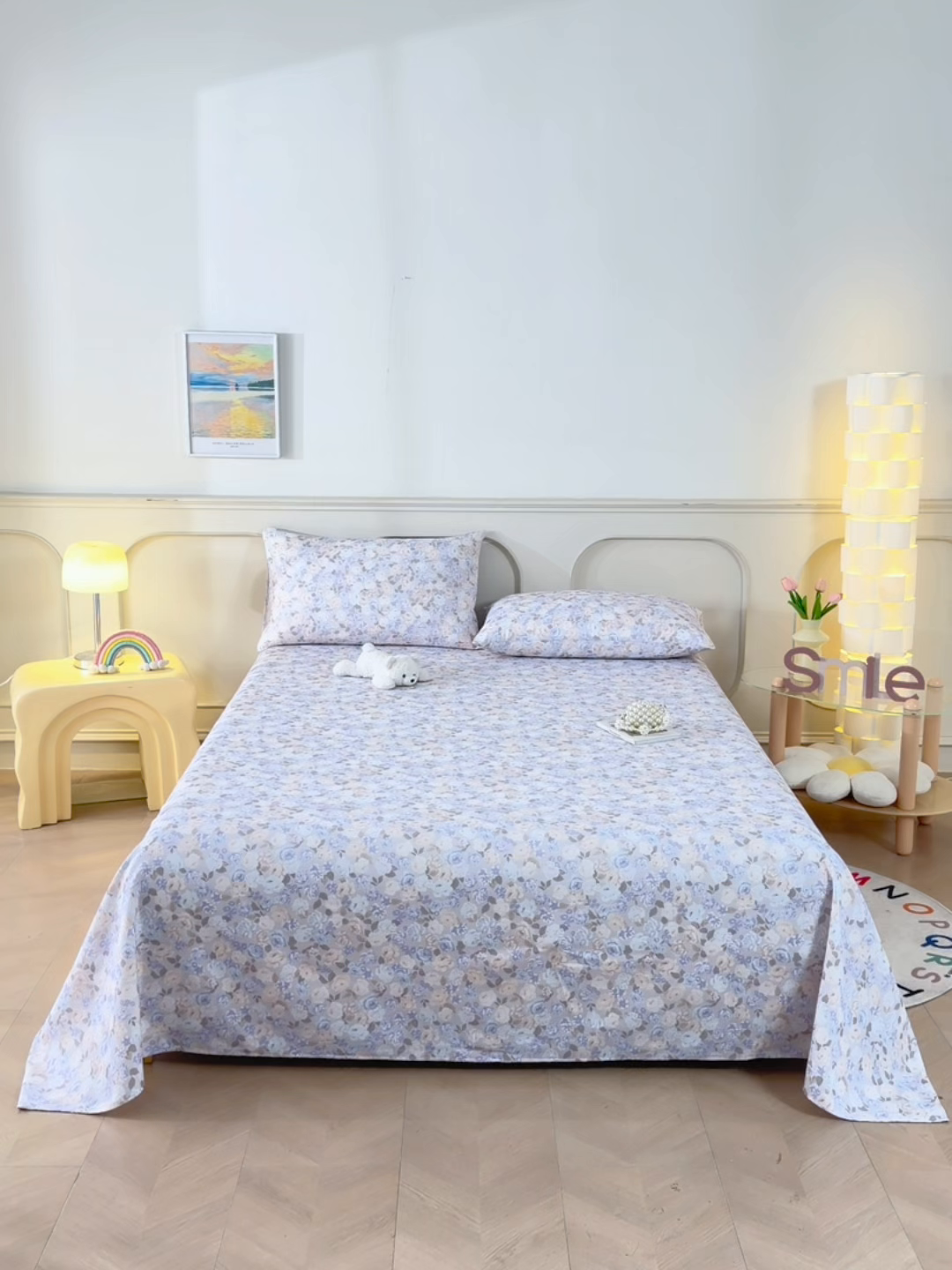 91家纺网 家纺一手货源 找家纺 悠米悠家 2026新款工艺款印花老粗布床单单品床单床单单件凉席席子 柔紫花雾叙