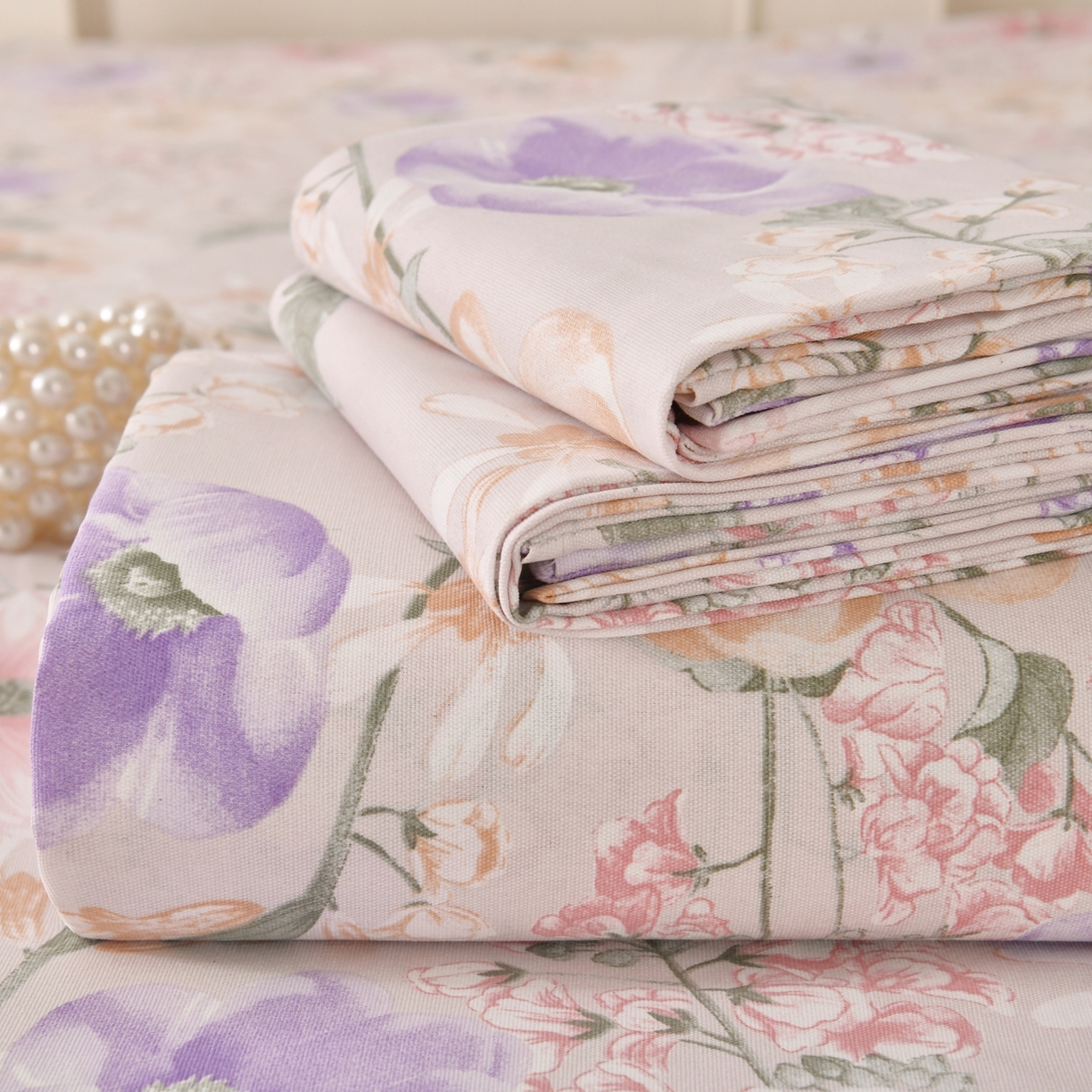 悠米悠家 2026新款工艺款印花老粗布床单单品床单床单单件凉席席子 柔紫虞美人