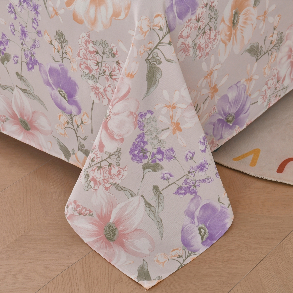 91家纺网 家纺一手货源 找家纺 悠米悠家 2026新款工艺款印花老粗布床单单品床单床单单件凉席席子 柔紫虞美人