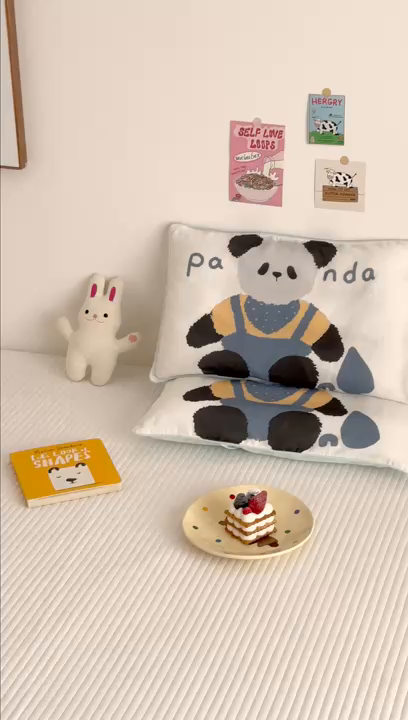 91家纺网 家纺一手货源 找家纺 嗨生活 2026新款全棉纯棉双层纱大版枕套儿童枕套幼儿园枕套枕芯单品枕套枕套单件 大熊猫