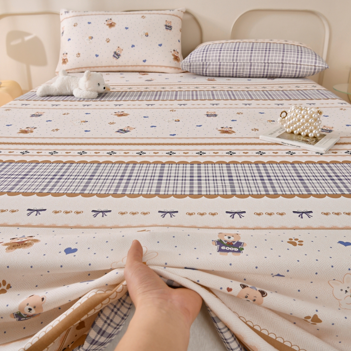 91家纺网 家纺一手货源 找家纺 悠米悠家 2026新款工艺款印花老粗布床单单品床单床单单件凉席席子 熊趣日记