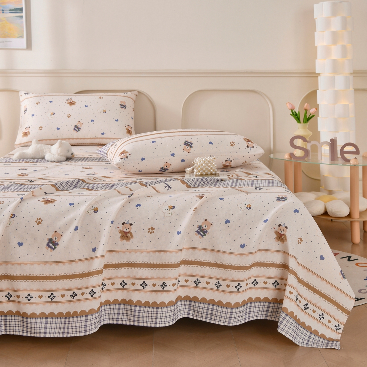 91家纺网 家纺一手货源 找家纺 悠米悠家 2026新款工艺款印花老粗布床单单品床单床单单件凉席席子 熊趣日记