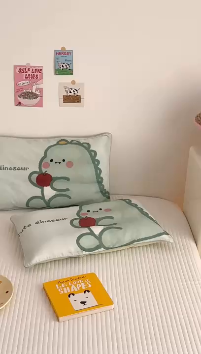 91家纺网 家纺一手货源 找家纺 嗨生活 2026新款全棉纯棉双层纱大版枕套儿童枕套幼儿园枕套枕芯单品枕套枕套单件 奶油恐龙