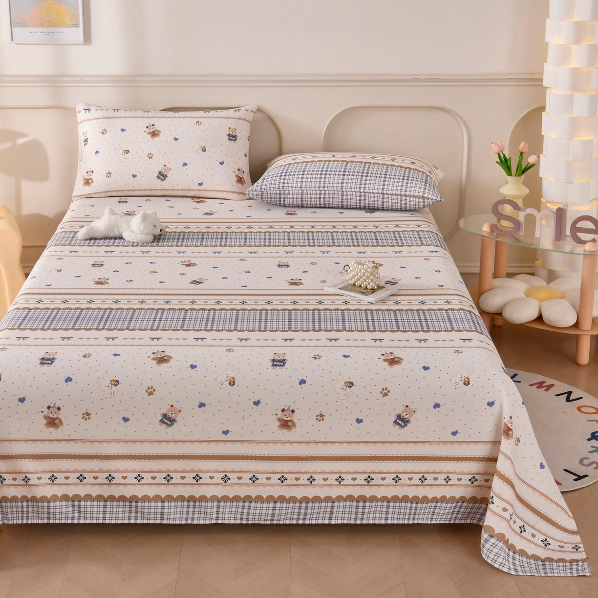 91家纺网 家纺一手货源 找家纺 悠米悠家 2026新款工艺款印花老粗布床单单品床单床单单件凉席席子 熊趣日记