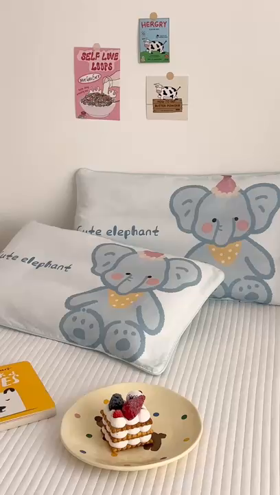 91家纺网 家纺一手货源 找家纺 嗨生活 2026新款全棉纯棉双层纱大版枕套儿童枕套幼儿园枕套枕芯单品枕套枕套单件 哈喽小象