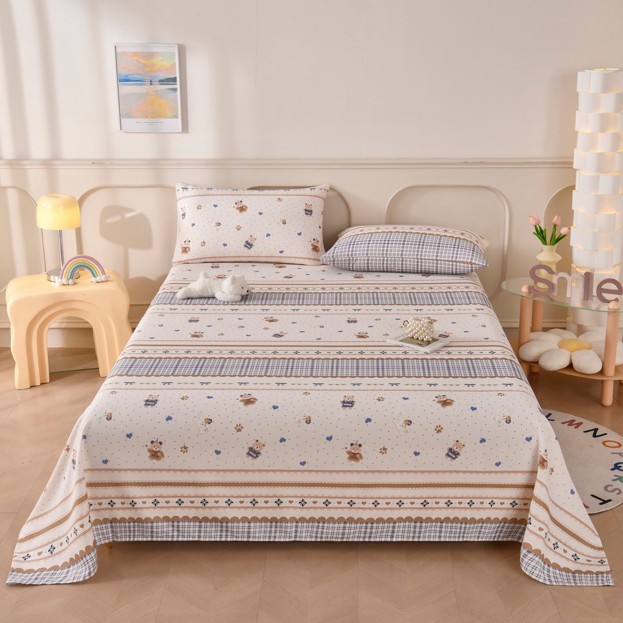 91家纺网 家纺一手货源 找家纺 悠米悠家 2026新款工艺款印花老粗布床单单品床单床单单件凉席席子 熊趣日记