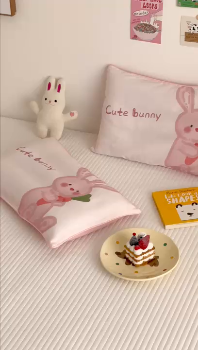 91家纺网 家纺一手货源 找家纺 嗨生活 2026新款全棉纯棉双层纱大版枕套儿童枕套幼儿园枕套枕芯单品枕套枕套单件 长耳兔