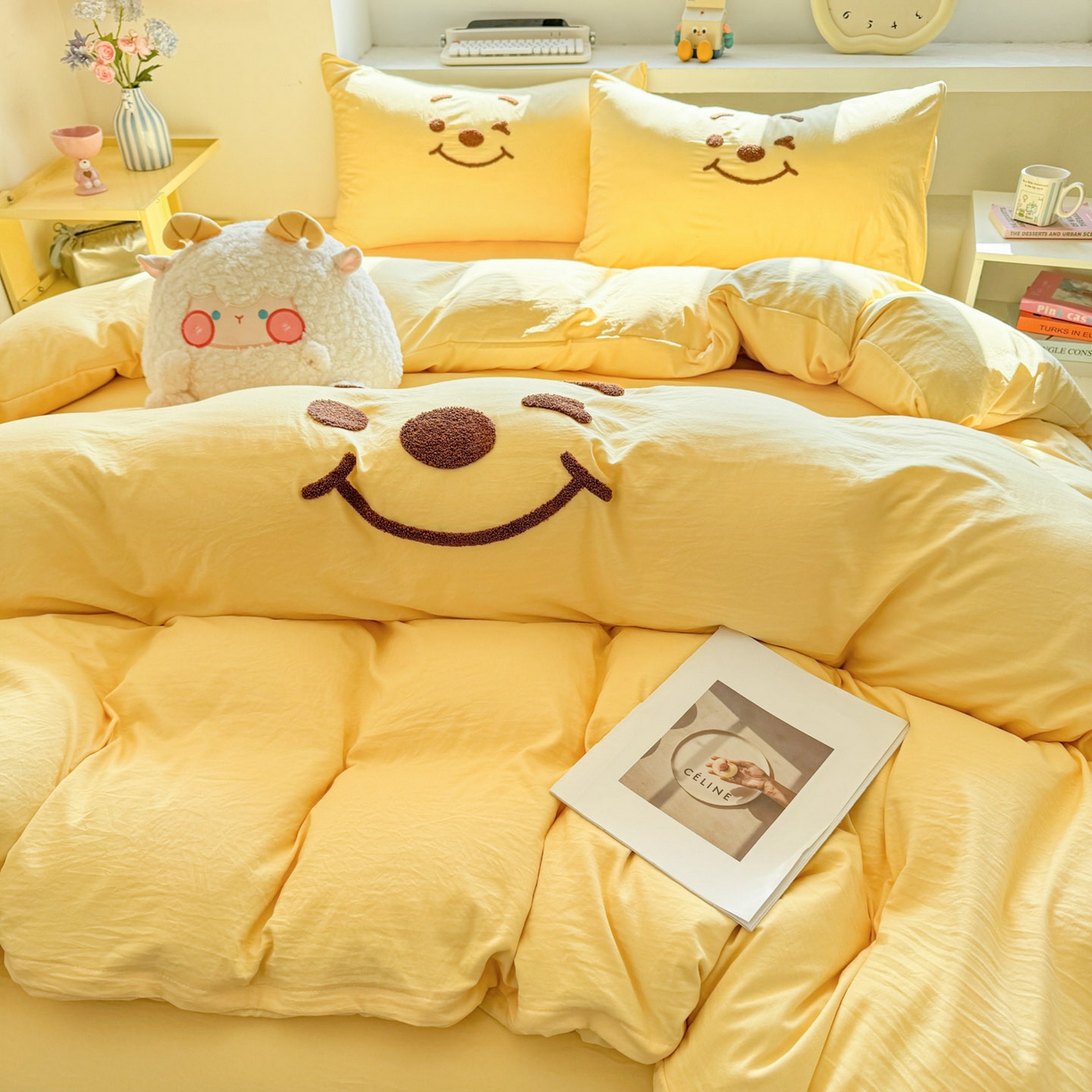 91家纺网 家纺一手货源 找家纺 雨帆家纺 2026新款云朵棉卡通毛巾绣四件套 奶黄尼尼