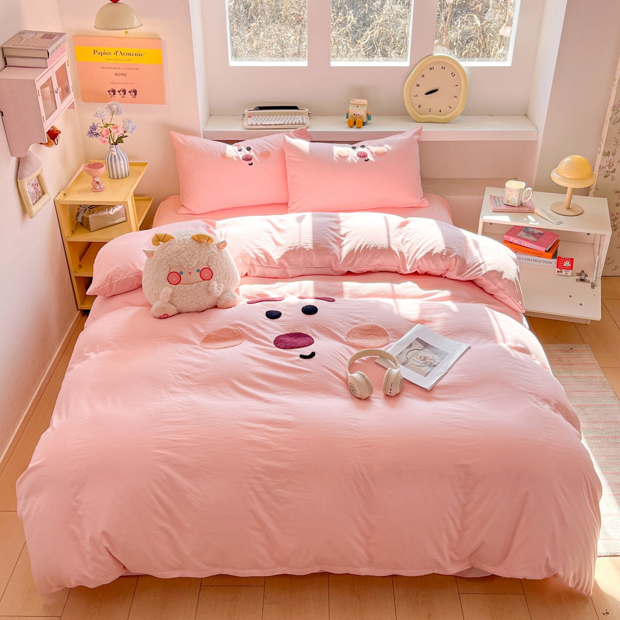 雨帆家纺 2026新款云朵棉卡通毛巾绣四件套 草莓熊