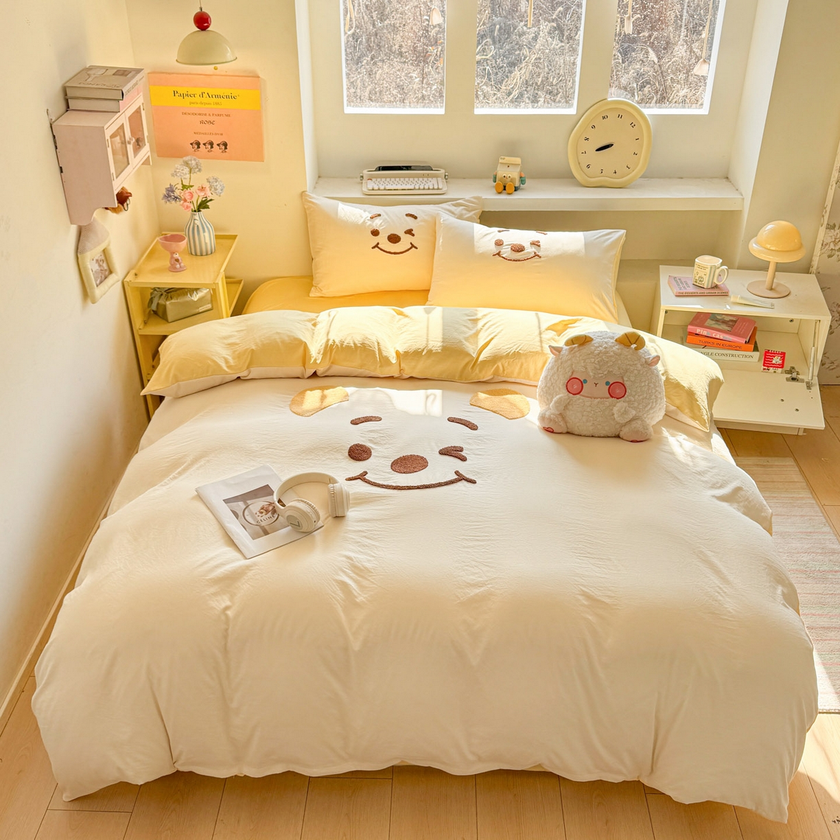 雨帆家纺 2026新款云朵棉卡通毛巾绣四件套 奶油尼尼