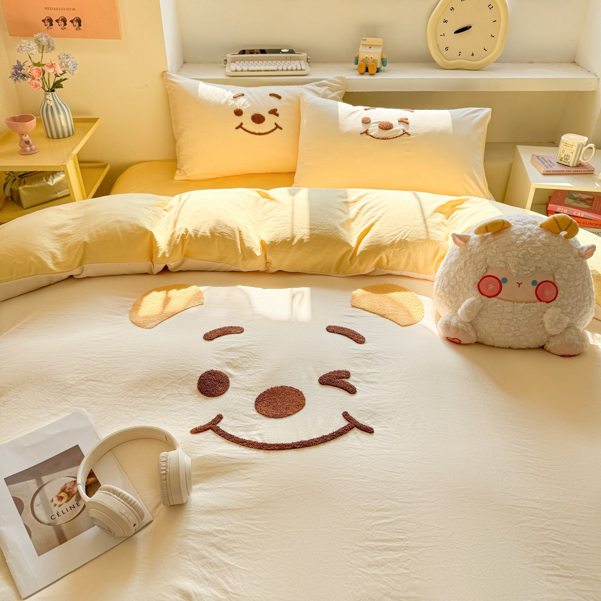 91家纺网 家纺一手货源 找家纺 雨帆家纺 2026新款云朵棉卡通毛巾绣四件套 奶油尼尼