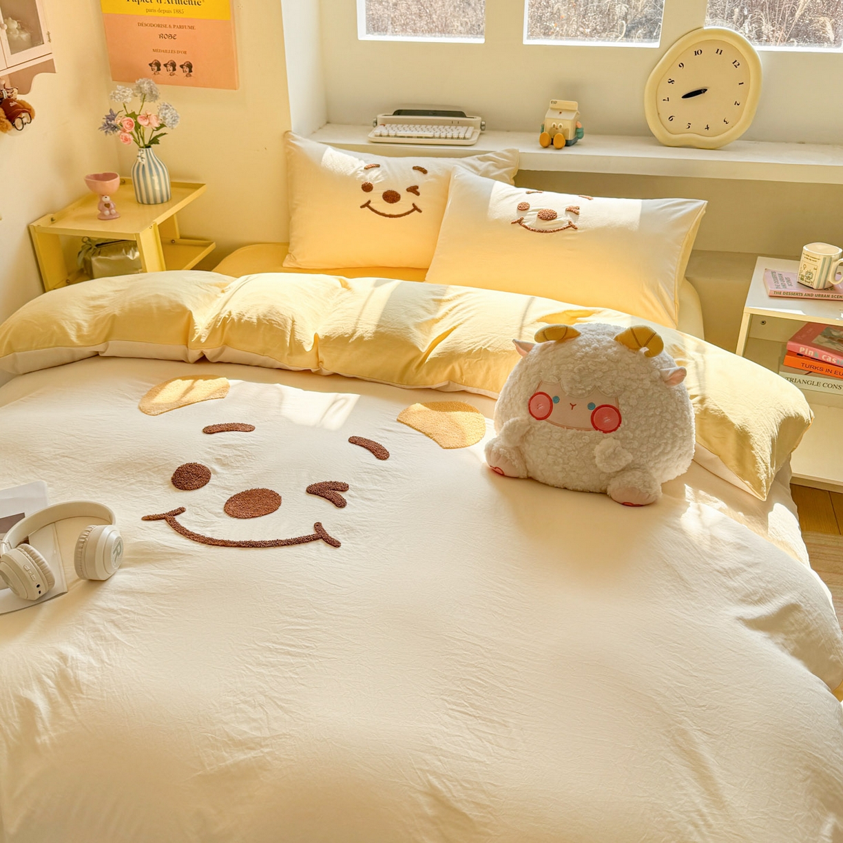 91家纺网 家纺一手货源 找家纺 雨帆家纺 2026新款云朵棉卡通毛巾绣四件套 奶油尼尼