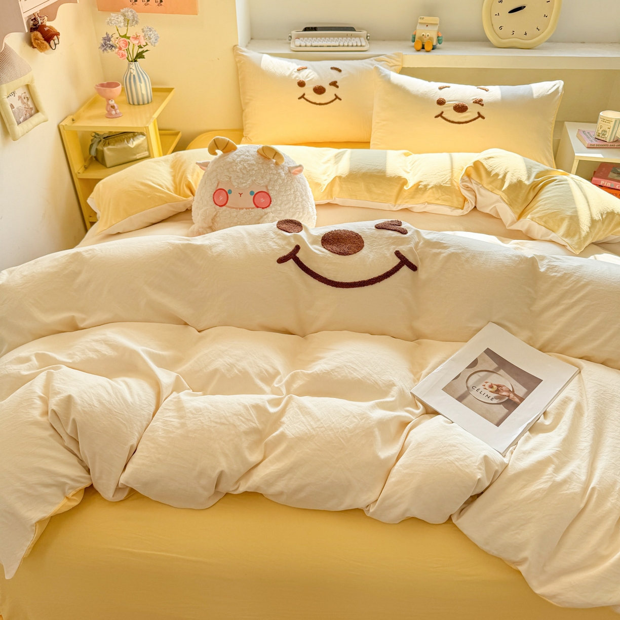 91家纺网 家纺一手货源 找家纺 雨帆家纺 2026新款云朵棉卡通毛巾绣四件套 奶油尼尼