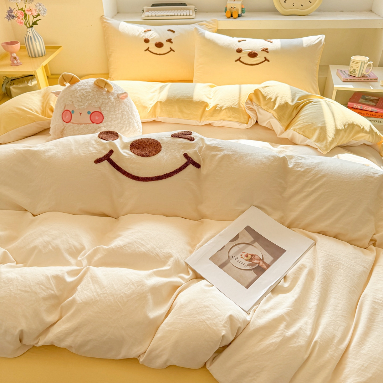 91家纺网 家纺一手货源 找家纺 雨帆家纺 2026新款云朵棉卡通毛巾绣四件套 奶油尼尼