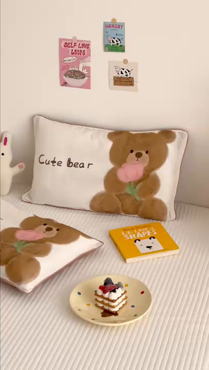 91家纺网 家纺一手货源 找家纺 嗨生活 2026新款全棉纯棉双层纱大版枕套儿童枕套幼儿园枕套枕芯单品枕套枕套单件 萌趣小熊