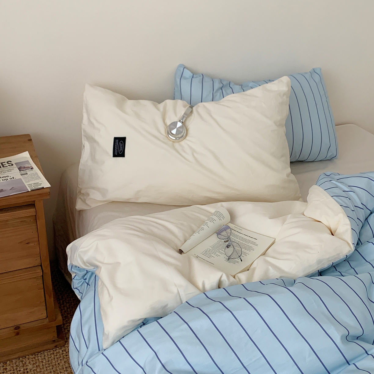 91家纺网 家纺一手货源 找家纺 桃喜 2026新款全棉条纹13070系列四件套 浅蓝条纹（全棉）