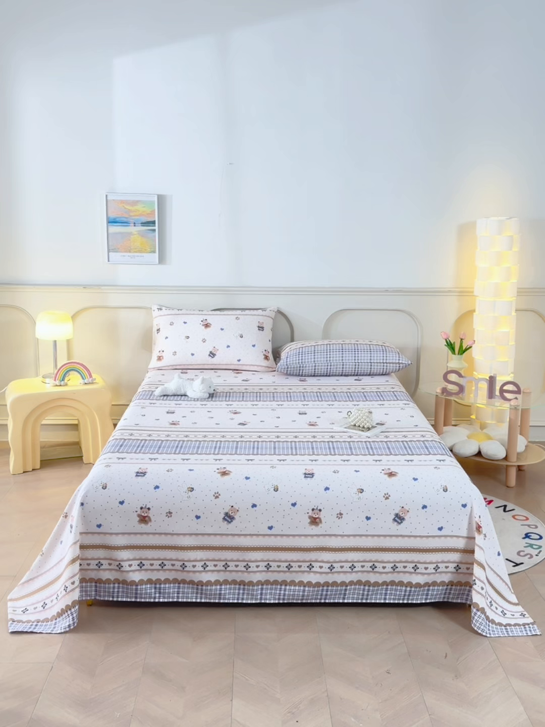 91家纺网 家纺一手货源 找家纺 悠米悠家 2026新款工艺款印花老粗布床单单品床单床单单件凉席席子 熊趣日记