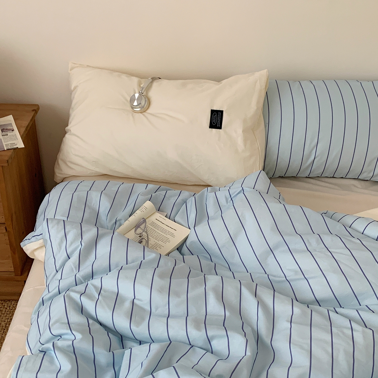 91家纺网 家纺一手货源 找家纺 桃喜 2026新款全棉条纹13070系列四件套 浅蓝条纹（全棉）