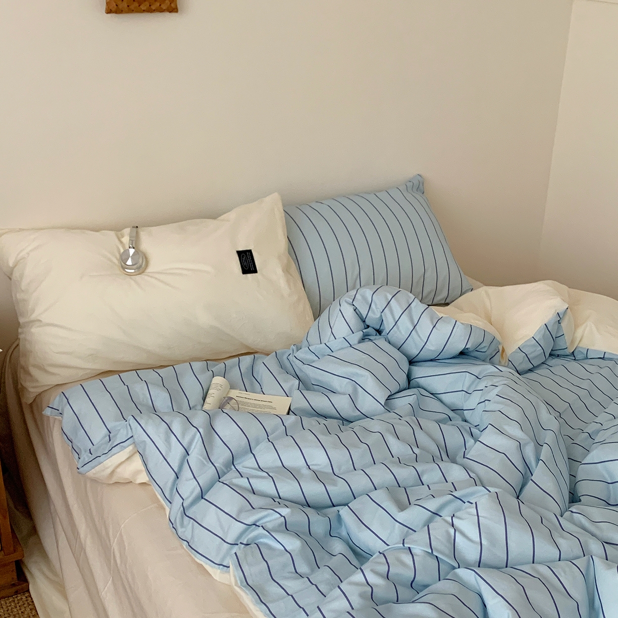 91家纺网 家纺一手货源 找家纺 桃喜 2026新款全棉条纹13070系列四件套 浅蓝条纹（全棉）