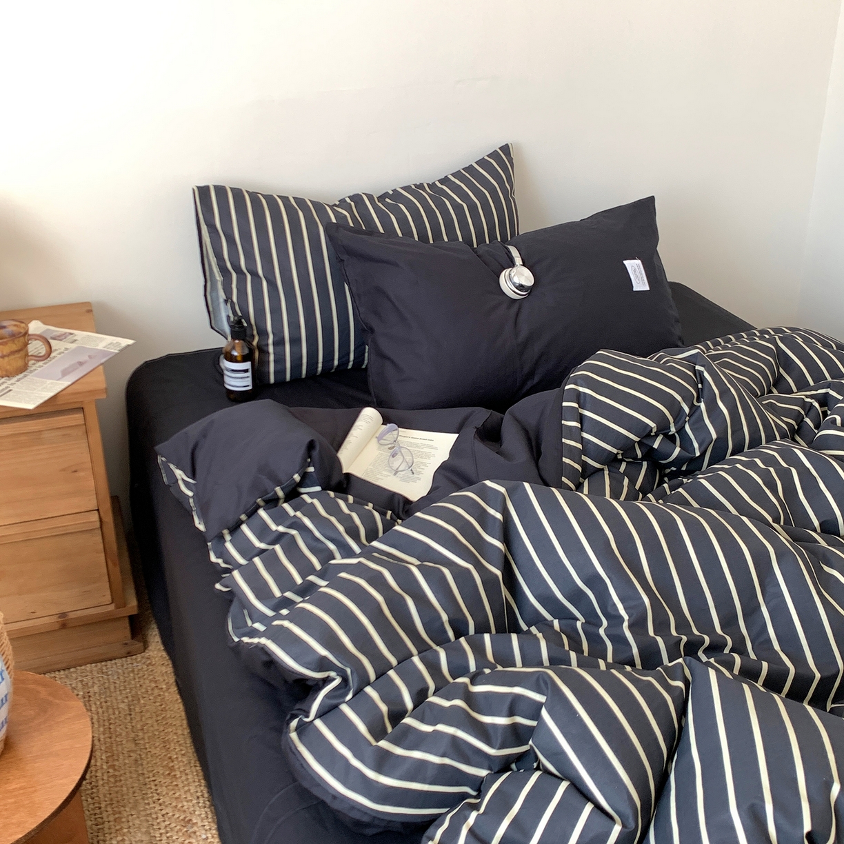 91家纺网 家纺一手货源 找家纺 桃喜 2026新款全棉条纹13070系列四件套 黑白条纹（全棉）