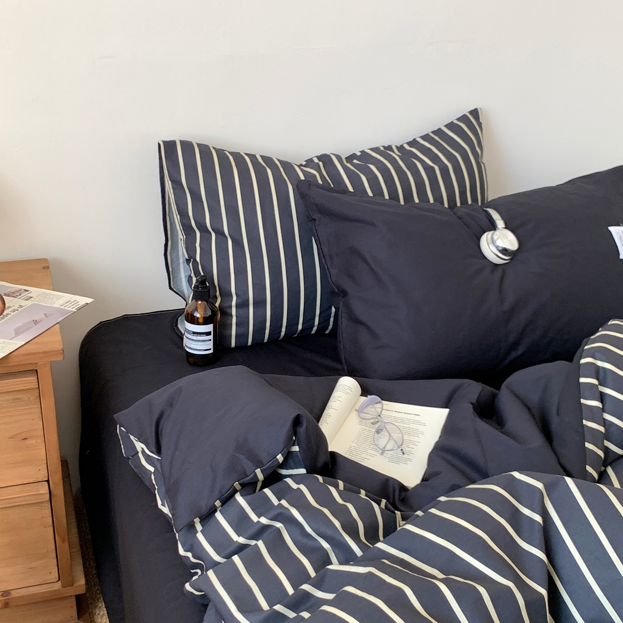 91家纺网 家纺一手货源 找家纺 桃喜 2026新款全棉条纹13070系列四件套 黑白条纹（全棉）