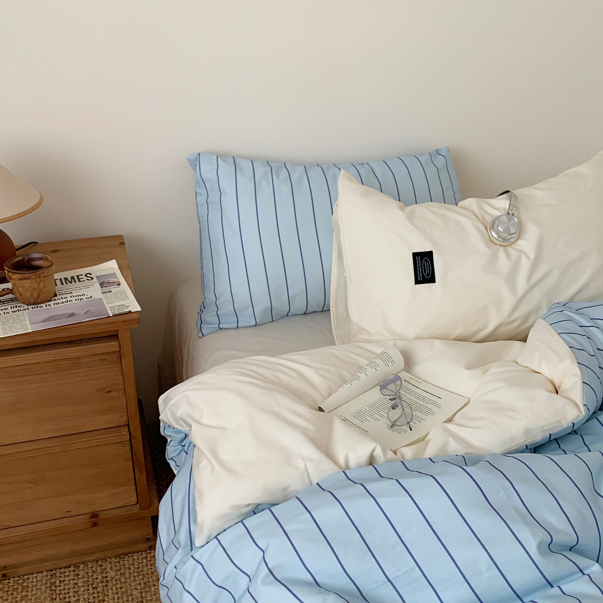 91家纺网 家纺一手货源 找家纺 桃喜 2026新款全棉条纹13070系列四件套 浅蓝条纹（全棉）