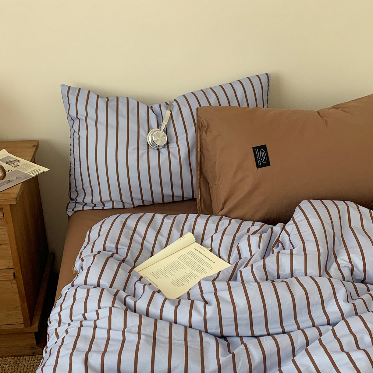 91家纺网 家纺一手货源 找家纺 桃喜 2026新款全棉条纹13070系列四件套 蓝咖条纹（全棉）