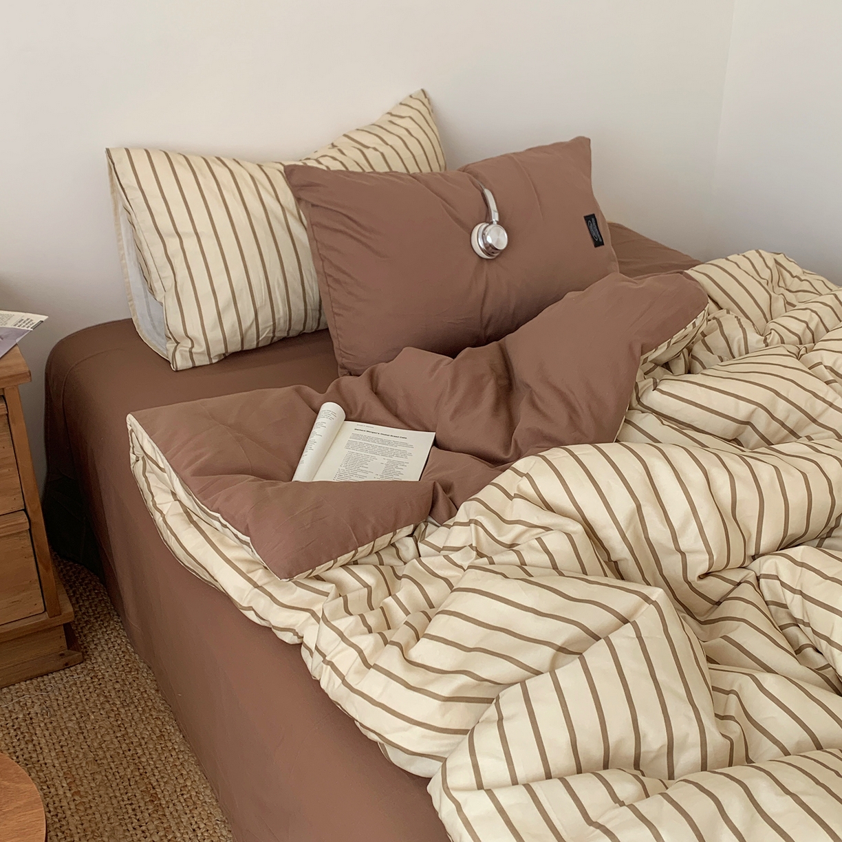 桃喜 2026新款全棉条纹13070系列四件套 栗子棕条（全棉）
