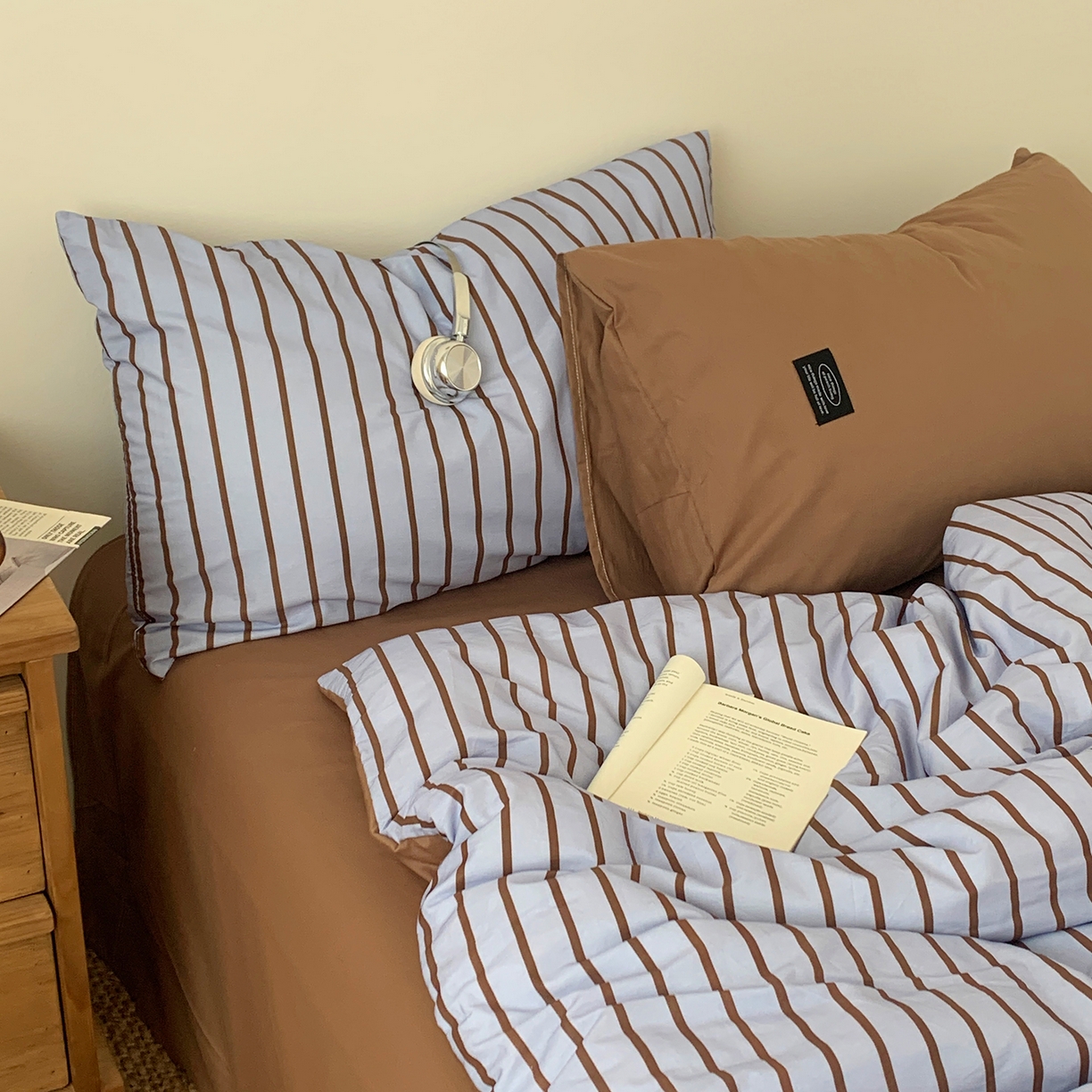 91家纺网 家纺一手货源 找家纺 桃喜 2026新款全棉条纹13070系列四件套 蓝咖条纹（全棉）