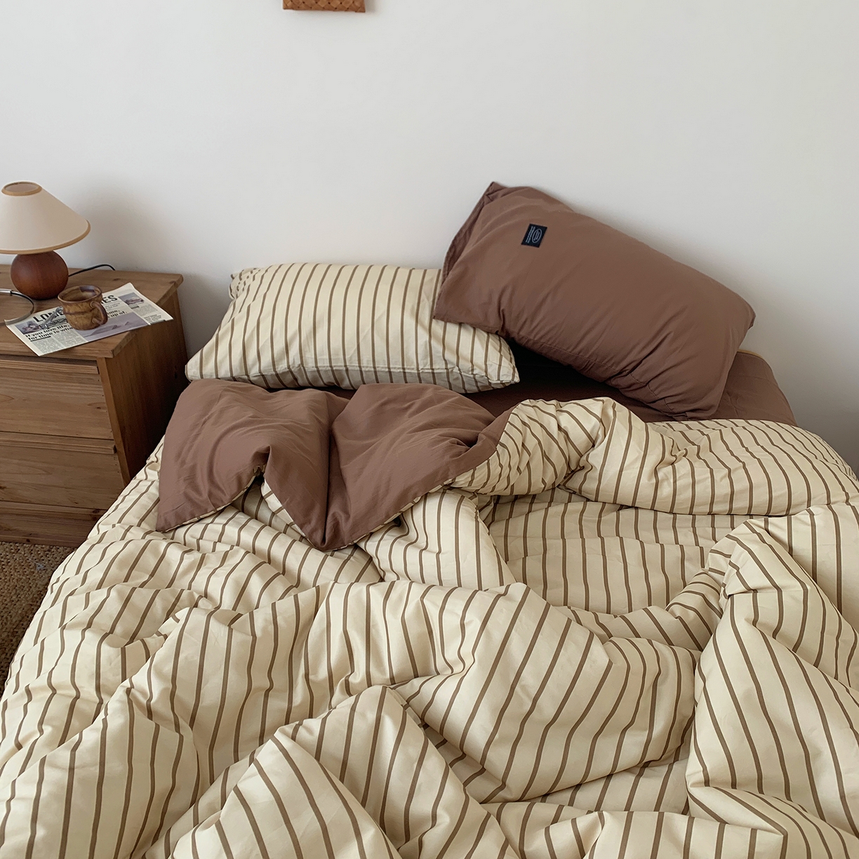 91家纺网 家纺一手货源 找家纺 桃喜 2026新款全棉条纹13070系列四件套 栗子棕条（全棉）