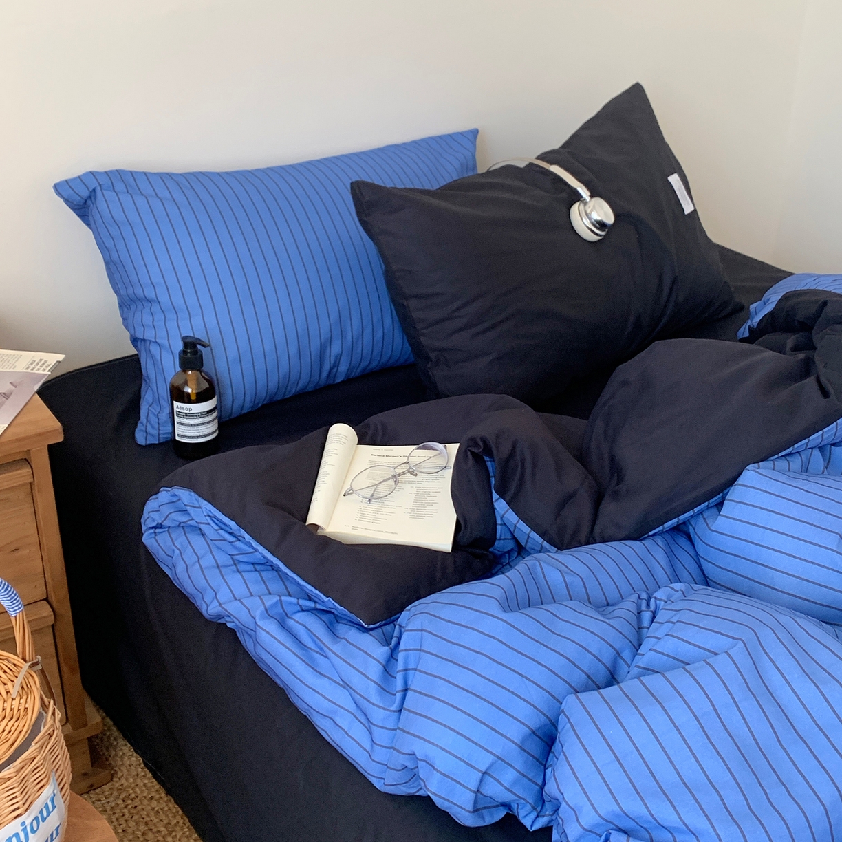 91家纺网 家纺一手货源 找家纺 桃喜 2026新款全棉条纹13070系列四件套 冰岛蓝条纹（全棉）