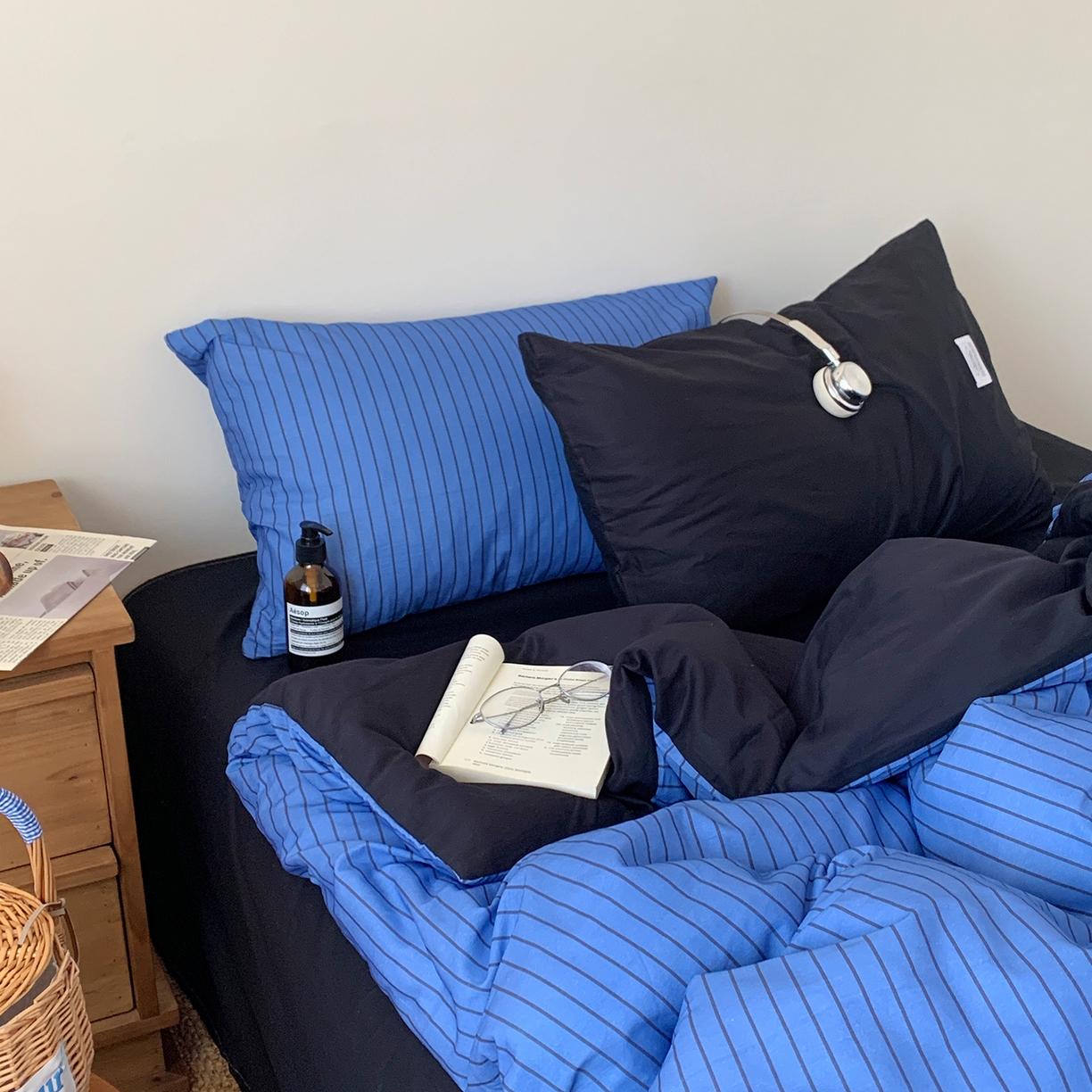 91家纺网 家纺一手货源 找家纺 桃喜 2026新款全棉条纹13070系列四件套 冰岛蓝条纹（全棉）