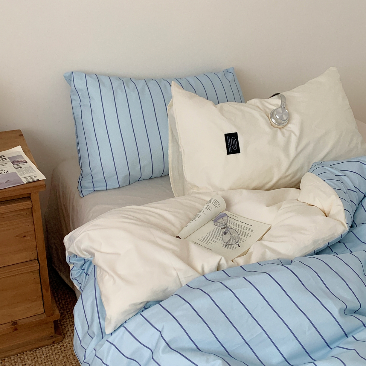 91家纺网 家纺一手货源 找家纺 桃喜 2026新款全棉条纹13070系列四件套 浅蓝条纹（全棉）