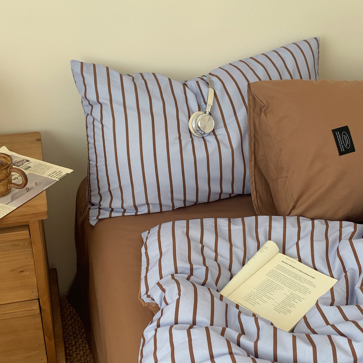 91家纺网 家纺一手货源 找家纺 桃喜 2026新款全棉条纹13070系列四件套 蓝咖条纹（全棉）