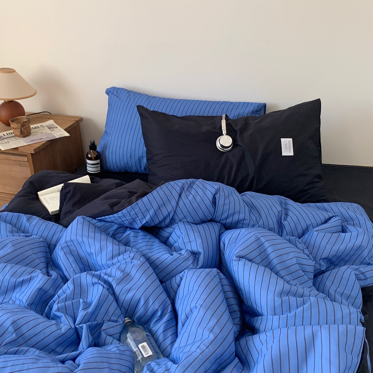 91家纺网 家纺一手货源 找家纺 桃喜 2026新款全棉条纹13070系列四件套 冰岛蓝条纹（全棉）