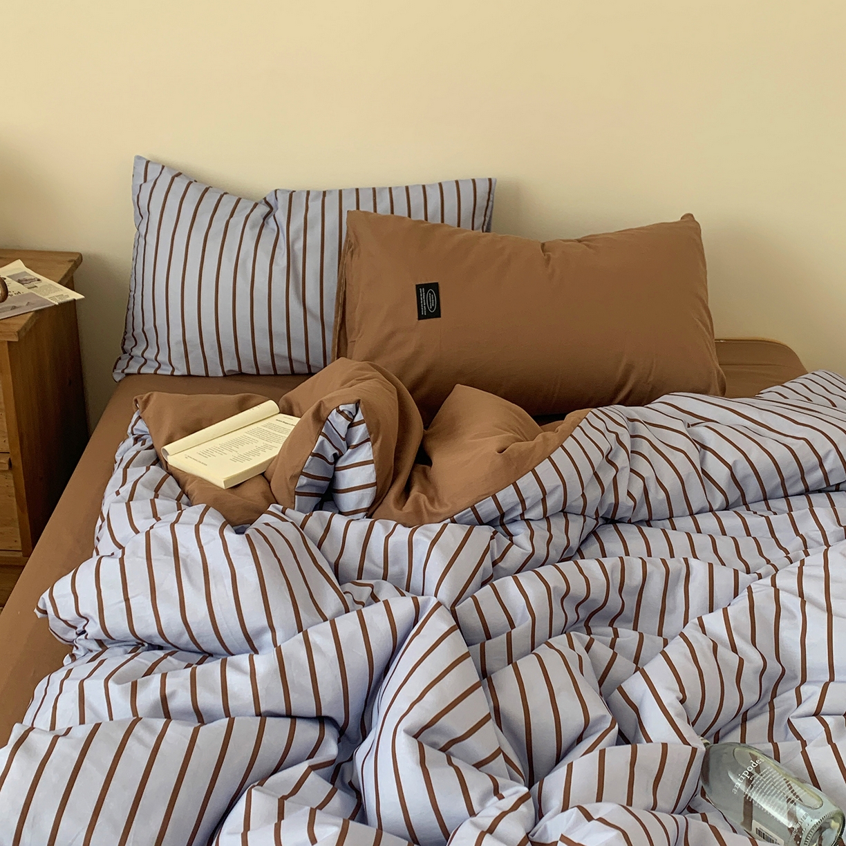 91家纺网 家纺一手货源 找家纺 桃喜 2026新款全棉条纹13070系列四件套 蓝咖条纹（全棉）