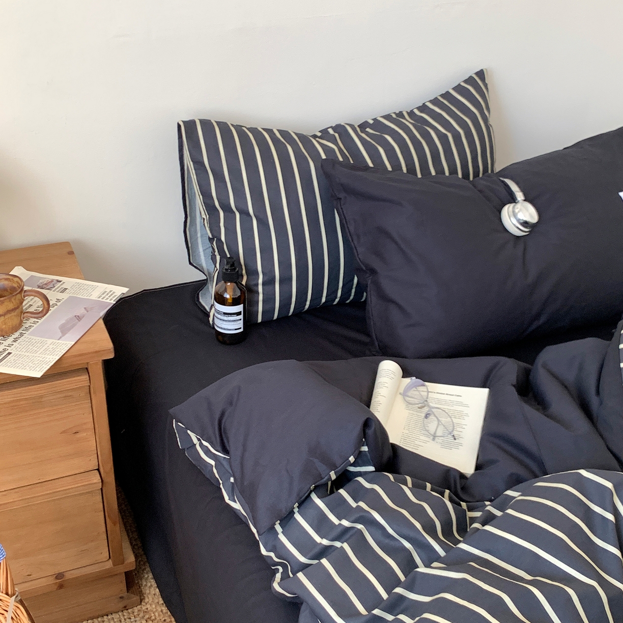 91家纺网 家纺一手货源 找家纺 桃喜 2026新款全棉条纹13070系列四件套 黑白条纹（全棉）