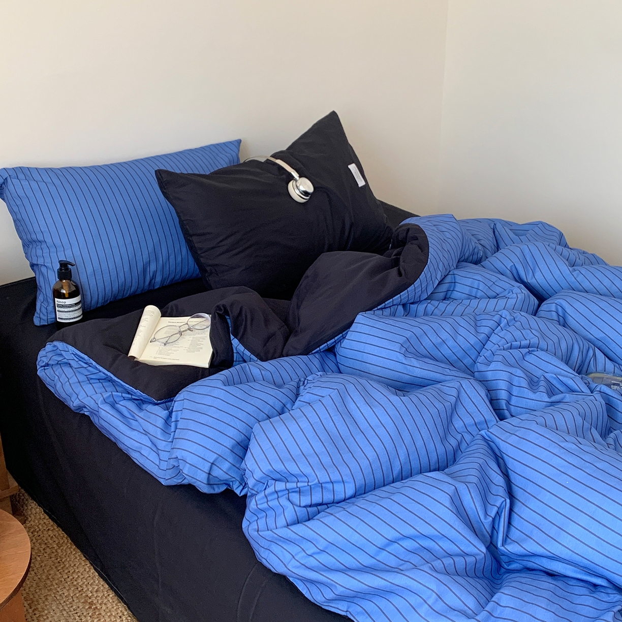 91家纺网 家纺一手货源 找家纺 桃喜 2026新款全棉条纹13070系列四件套 冰岛蓝条纹（全棉）