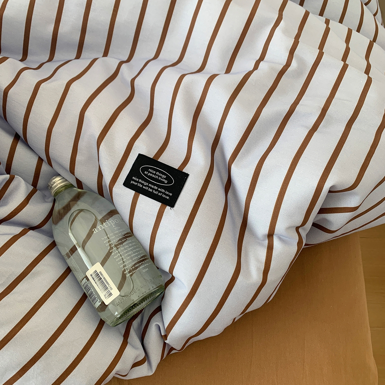 91家纺网 家纺一手货源 找家纺 桃喜 2026新款全棉条纹13070系列四件套 蓝咖条纹（全棉）