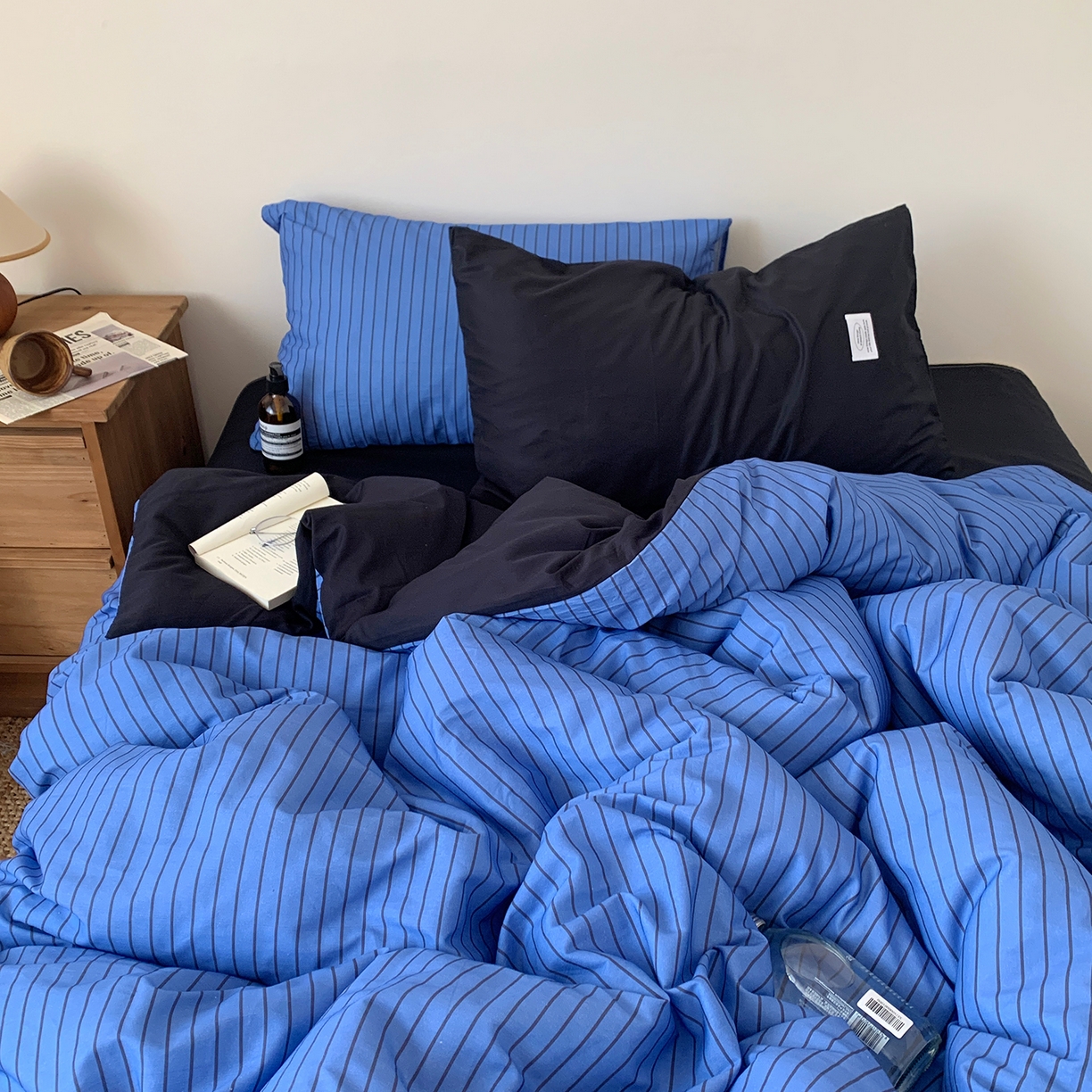 91家纺网 家纺一手货源 找家纺 桃喜 2026新款全棉条纹13070系列四件套 冰岛蓝条纹（全棉）