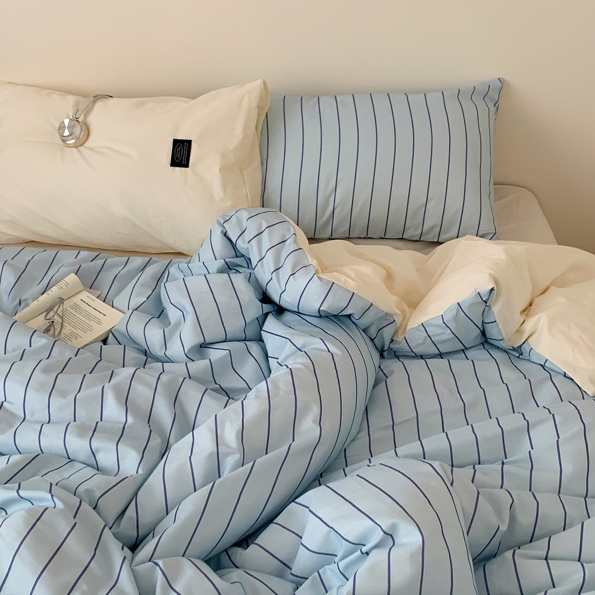 91家纺网 家纺一手货源 找家纺 桃喜 2026新款全棉条纹13070系列四件套 浅蓝条纹（全棉）