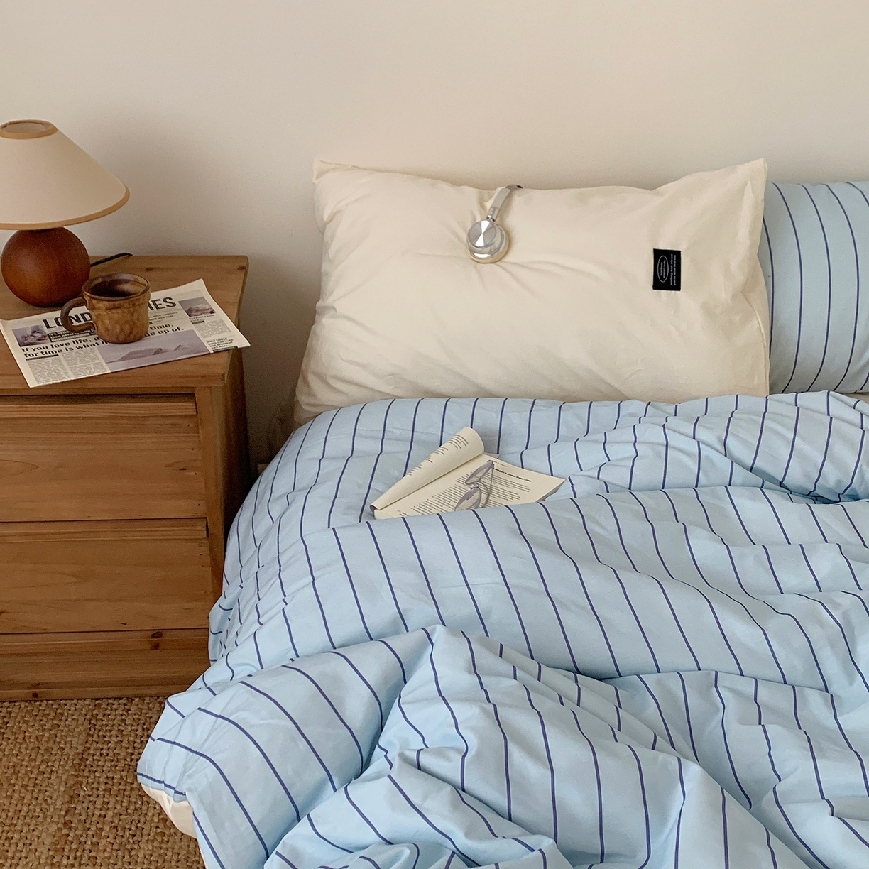 91家纺网 家纺一手货源 找家纺 桃喜 2026新款全棉条纹13070系列四件套 浅蓝条纹（全棉）