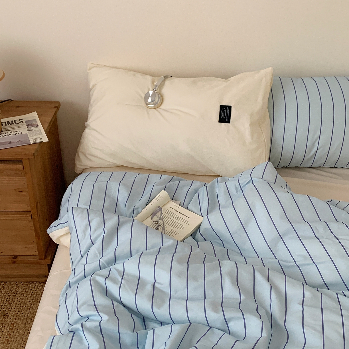 91家纺网 家纺一手货源 找家纺 桃喜 2026新款全棉条纹13070系列四件套 浅蓝条纹（全棉）