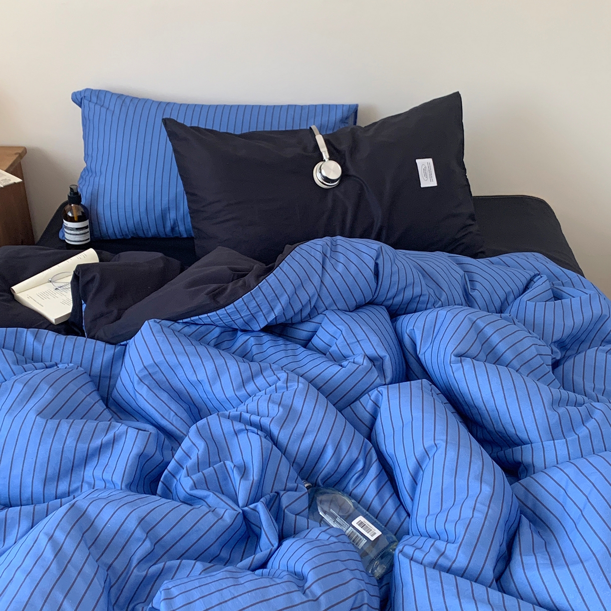 91家纺网 家纺一手货源 找家纺 桃喜 2026新款全棉条纹13070系列四件套 冰岛蓝条纹（全棉）