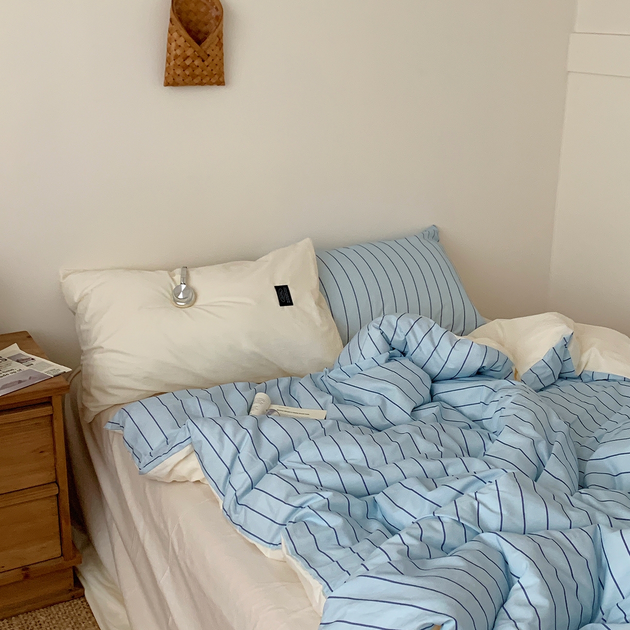 91家纺网 家纺一手货源 找家纺 桃喜 2026新款全棉条纹13070系列四件套 浅蓝条纹（全棉）