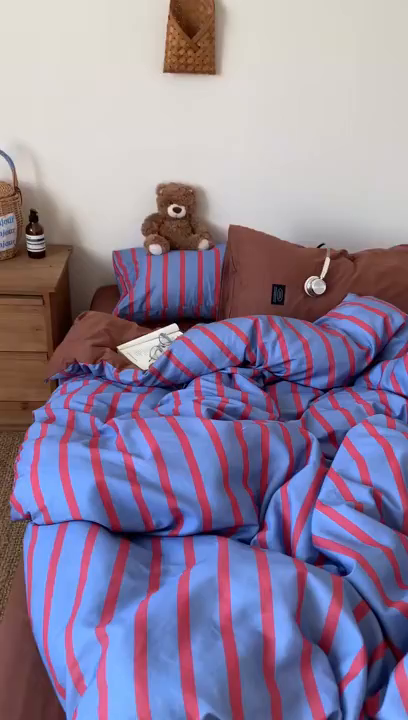 91家纺网 家纺一手货源 找家纺 桃喜 2026新款全棉条纹13070系列四件套 红蓝条纹（全棉）