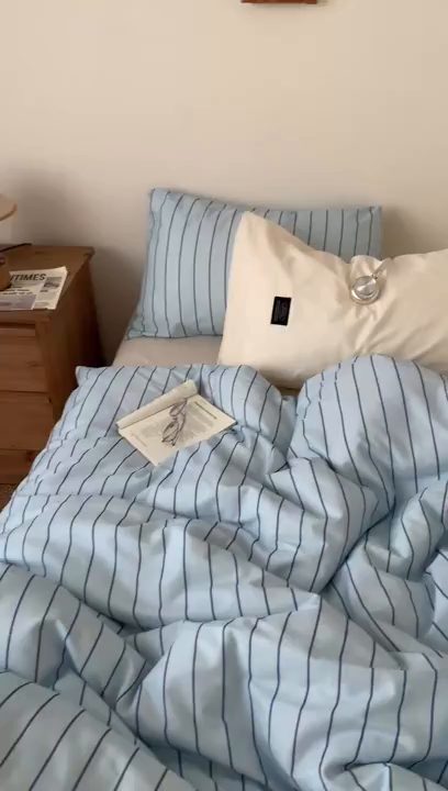 91家纺网 家纺一手货源 找家纺 桃喜 2026新款全棉条纹13070系列四件套 浅蓝条纹（全棉）