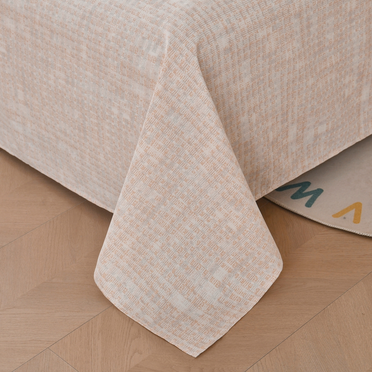 91家纺网 家纺一手货源 找家纺 悠米悠家 2026新款工艺款印花老粗布床单单品床单床单单件凉席席子 浅咖肌理格