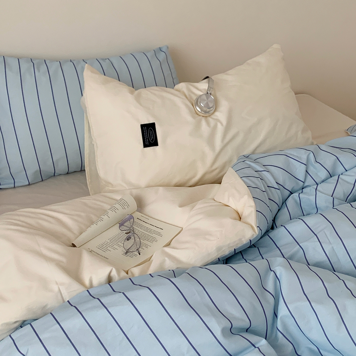 91家纺网 家纺一手货源 找家纺 桃喜 2026新款全棉条纹13070系列四件套 浅蓝条纹（全棉）